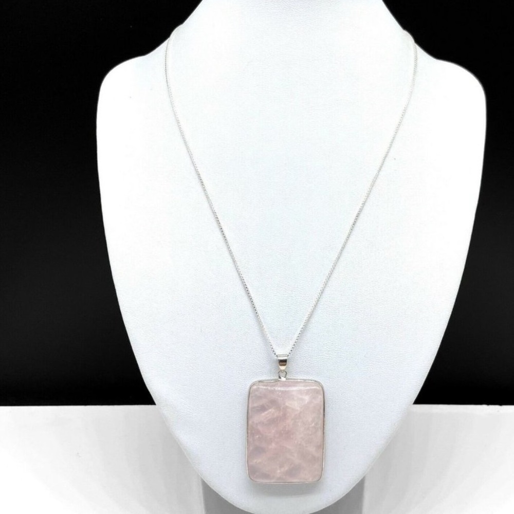Sterling Silver Large Rectangular Rose Quartz Pen… - image 7